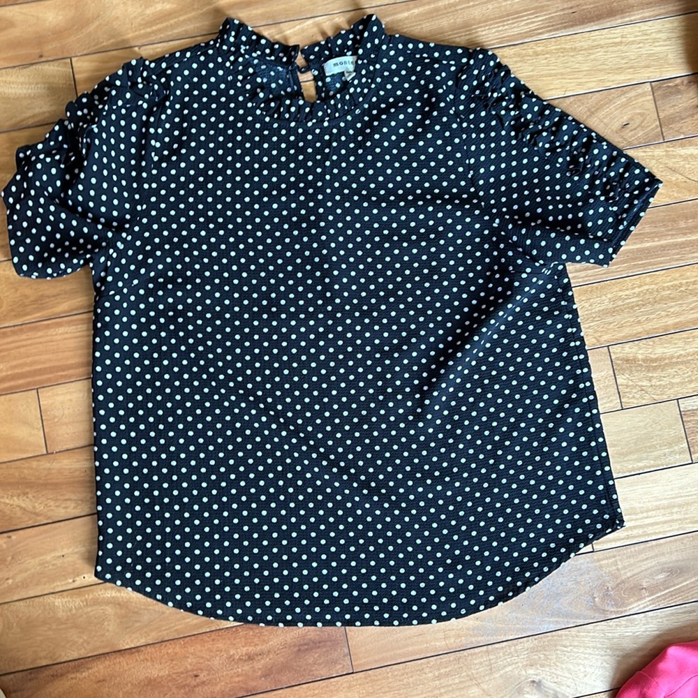 Black and white polka dots Monteau Blaise.  Size large. Like new